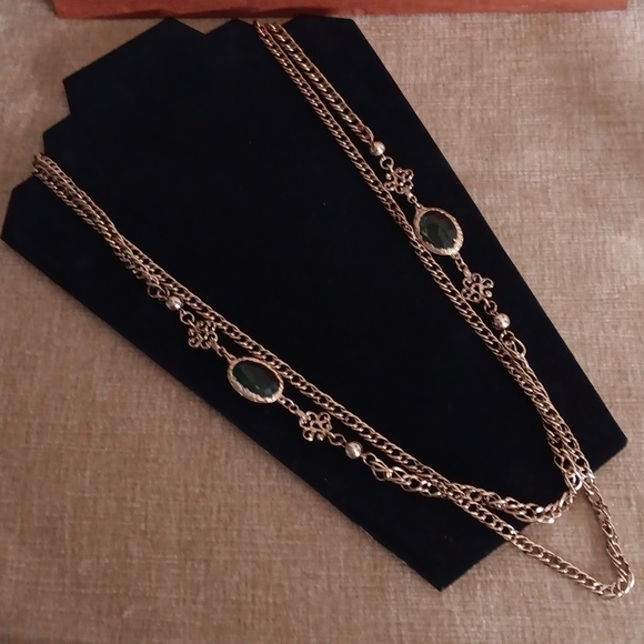 Gold Tone Double Strand Chained Necklace - Picture 2 of 12